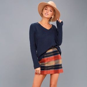 Lulu’s Cozy Cutie Navy Blue Knit V-Neck Sweater